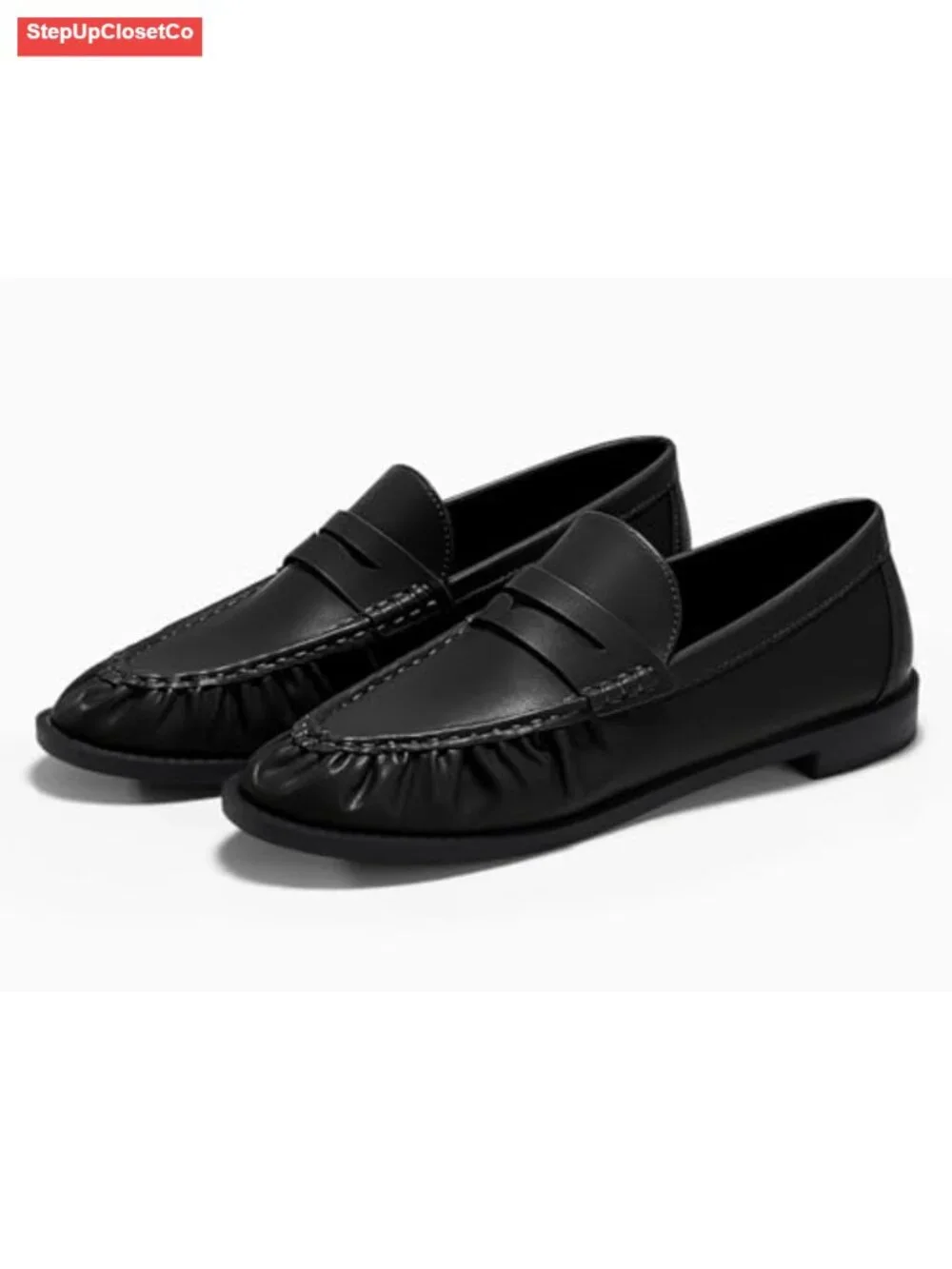 Faux Leather Penny Loafers for Women Comfortable Slip On Work Flats